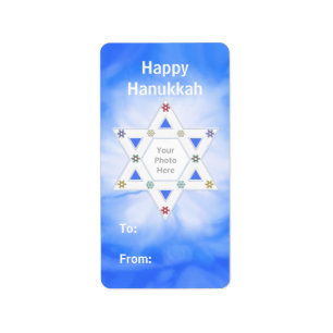 Hanukkah Star and Snowflakes Blue Photo Gift Tag