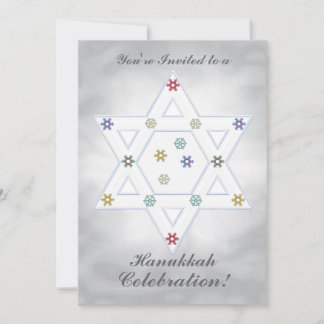 Hanukkah Star and Snowflakes Celebration Silver Invitation