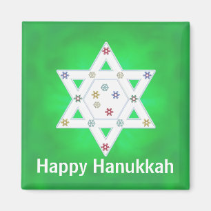 Hanukkah Star and Snowflakes Green Magnet