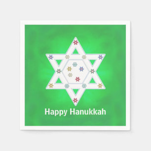 Hanukkah Star and Snowflakes Green Napkin