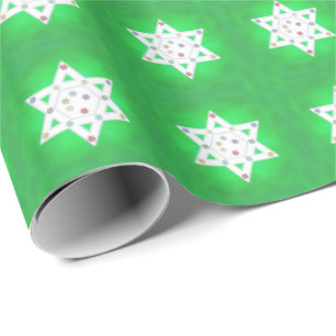 Hanukkah Star and Snowflakes Green Wrapping Paper