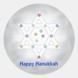 Hanukkah Star and Snowflakes Grey Classic Round Sticker