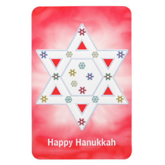 Hanukkah Star and Snowflakes Red Magnet