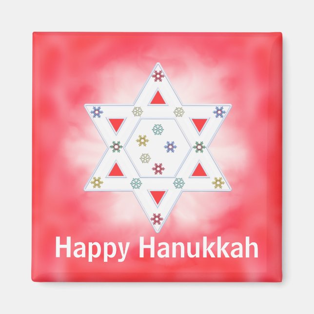 Hanukkah Star and Snowflakes Red Magnet (Front)