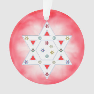 Hanukkah Star and Snowflakes Red Ornament