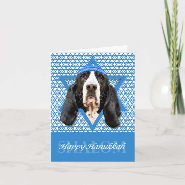 Hanukkah Star of David - Basset Hound - Jasmine Holiday Card (Front)
