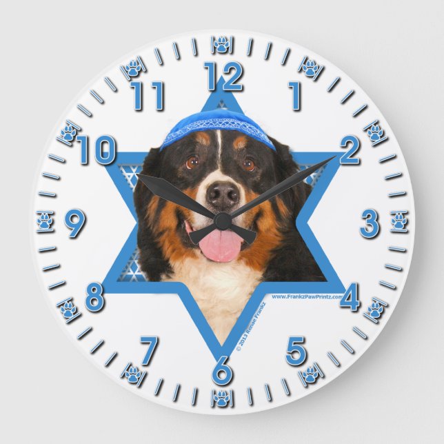 Hanukkah Star of David - Bernese Mountain Dog Large Clock (Front)