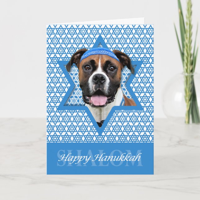 Hanukkah Star of David - Boxer - Vindy Holiday Card (Front)