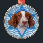 Hanukkah Star of David - Brittany - Charlie Metal Tree Decoration<br><div class="desc">What could make saying Happy Hanukkah more fun than having this Brittany Spaniel Dog wearing a Yamaka surrounded by the Star of David. This whimsical holiday design will be sure to delight your friends and family as well as other animal lovers. This design is available in over 100 Dog Breeds....</div>