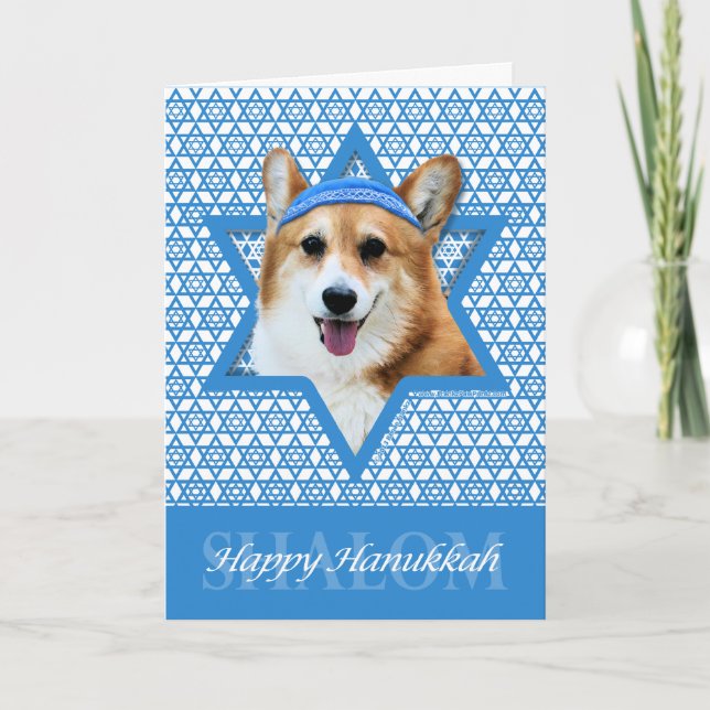 Hanukkah Star of David - Corgi - Owen Holiday Card (Front)