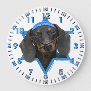 Hanukkah Star of David - Dachshund - Winston Large Clock