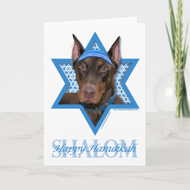 Hanukkah Star of David - Doberman - Rocky Holiday Card (Front)