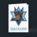Hanukkah Star of David - Doberman - Rocky Holiday Card<br><div class="desc">What could make saying Happy Hanukkah more fun than having this Doberman Pinscher Dog wearing a Yamaka surrounded by the Star of David. This whimsical holiday design will be sure to delight your friends and family as well as other dog lovers. This design is available in over 100 Dog Breeds....</div>