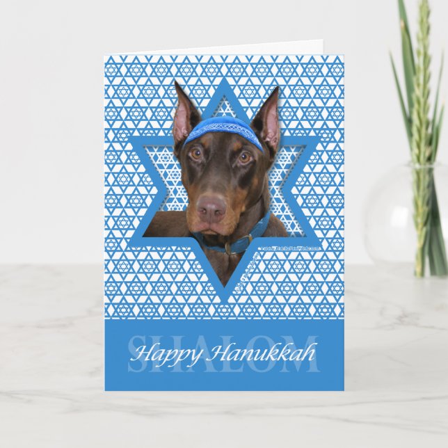 Hanukkah Star of David - Doberman - Rocky Holiday Card (Front)
