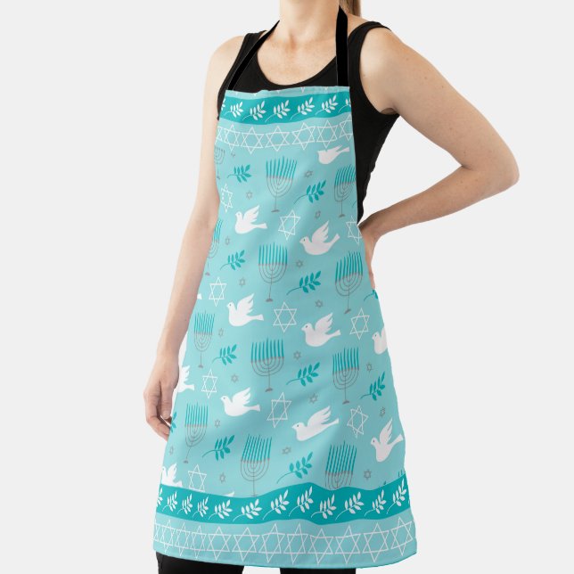 HANUKKAH STAR OF DAVID, DOVES, HANUKKAH CANDLES APRON (Insitu)