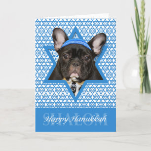 Hanukkah Star of David - French Bulldog - Teal Holiday Card