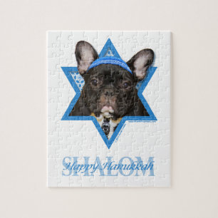 Hanukkah Star of David - French Bulldog - Teal Jigsaw Puzzle
