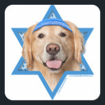 Hanukkah Star of David - Golden Retriever - Corona Square Sticker<br><div class="desc">What could make saying Happy Hanukkah more fun than having this Golden Retriever Dog wearing a Yamaka surrounded by the Star of David. This whimsical holiday design will be sure to delight your friends and family as well as other dog lovers. This design is available in over 100 Dog Breeds....</div>