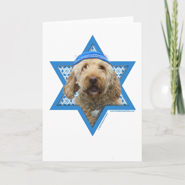 Hanukkah Star of David - GoldenDoodle Holiday Card (Front)