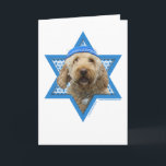 Hanukkah Star of David - GoldenDoodle Holiday Card<br><div class="desc">What could make saying Happy Hanukkah more fun than having this GoldenDoodle Dog wearing a Yamaka surrounded by the Star of David. This whimsical holiday design will be sure to delight your friends and family as well as other dog lovers. This design is available in over 100 Dog Breeds. If...</div>