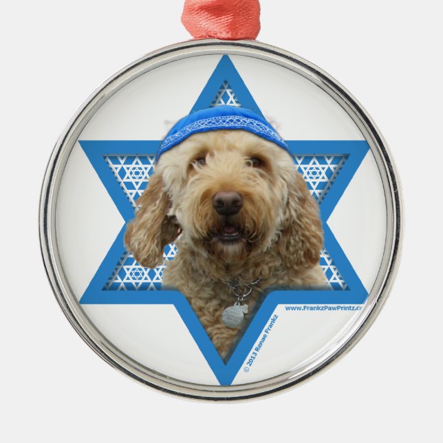 Hanukkah Star of David - GoldenDoodle Metal Tree Decoration (Front)