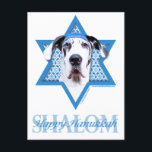 Hanukkah Star of David - Great Dane - Harlequin Holiday Postcard<br><div class="desc">What could make saying Happy Hanukkah more fun than having this Harlequin Great Dane Dog wearing a Yamaka surrounded by the Star of David. This whimsical holiday design will be sure to delight your friends and family as well as other dog lovers. This design is available in over 100 Dog...</div>