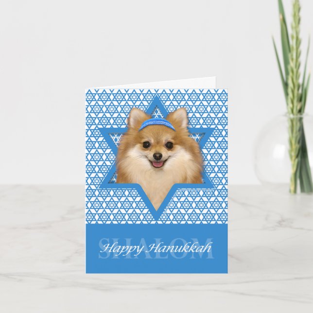 Hanukkah Star of David - Pomeranian Holiday Card (Front)