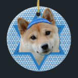 Hanukkah Star of David - Shiba Inu Ceramic Tree Decoration<br><div class="desc">What could make saying Happy Hanukkah more fun than having this Shiba Inu Dog wearing a Yamaka surrounded by the Star of David. This whimsical holiday design will be sure to delight your friends and family as well as other animal lovers. This design is available in over 100 Dog Breeds....</div>