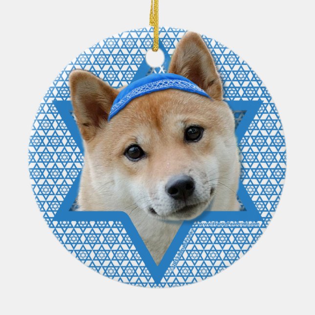 Hanukkah Star of David - Shiba Inu Ceramic Tree Decoration (Back)