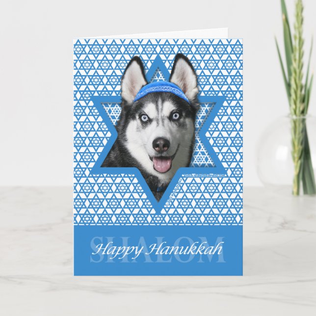 Hanukkah Star of David - Siberian Husky Holiday Card (Front)