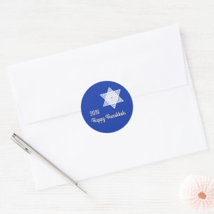 Hanukkah Star of David White on Blue Background Classic Round Sticker