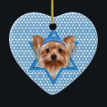 Hanukkah Star of David - Yorkshire Terrier Ceramic Ornament<br><div class="desc">What could make saying Happy Hanukkah more fun than having this Yorkshire Terrier Dog wearing a Yamaka surrounded by the Star of David. This whimsical holiday design will be sure to delight your friends and family as well as other animal lovers. This design is available in over 100 Dog Breeds....</div>