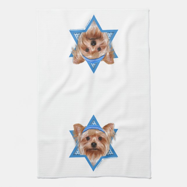Hanukkah Star of David - Yorkshire Terrier Tea Towel (Vertical)