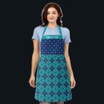 Hanukkah Star Pattern in Teal Blue Personalised Apron<br><div class="desc">Retro mid century modern inspired Hanukkah and Jewish star pattern in teal blue,  personalised with your name.</div>