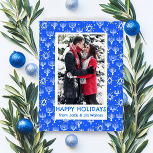 Hanukkah Stars Menorahs CUSTOM PHOTO Holiday Postcard