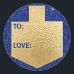Hanukkah Stickers (1 1/2"/3")"Personalise Dreidel"<br><div class="desc">Hanukkah/Holiday stickers, "Personalise Golden Dreidel" Choose from 1 1/2" and 3" stickers. Personalise by deleting and replacing, "To: Love" with your own message. Choose your favourite font size, style, and colour. Thanks for stopping and shopping by! Your business is very much appreciated! Happy Hanukkah! Shape: Classic Round Sticker Make your...</div>