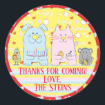 Hanukkah Stickers (1 1/2" or 3")Cat, Dog n Friends<br><div class="desc">Hanukkah Stickers ( 1 1/2" or 3"). Cat, dog, mouse and bird getting ready for Hanukkah with their menorah, latkes, dreidels and jelly doughnuts! Personalise by changing font size, style, colour and wording. So many uses: To and From gift stickers, Thank You stickers on treat bags, Cake Toppers (stick on...</div>