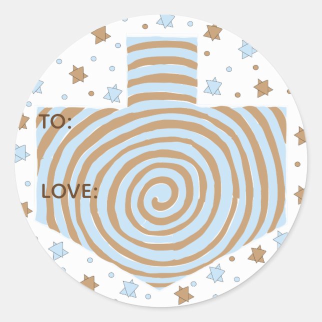 Hanukkah Stickers (1 1/2" or 3")Dreidel/Blue/Brown (Front)
