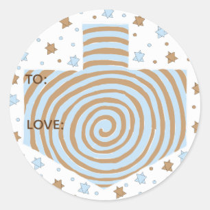 Hanukkah Stickers (1 1/2" or 3")Dreidel/Blue/Brown