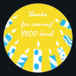Hanukkah Stickers (1 1/2" or 3") Yel/Blue Candles<br><div class="desc">Personalise by changing font size, style, colour and wording. So many uses: To and From gift stickers, Thank You stickers on treat bags, Cake Toppers (stick on heavy cardstock, cut out sticker, tape toothpick on back of cardstock), or how about Gift Tags (stick on heavy cardstock, cut out sticker, punch...</div>