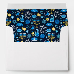 Hanukkah Symbols Blue Pattern Envelope