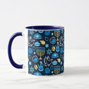 Hanukkah Symbols Blue Pattern Mug