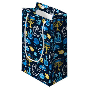 Hanukkah Symbols Blue Pattern Small Gift Bag