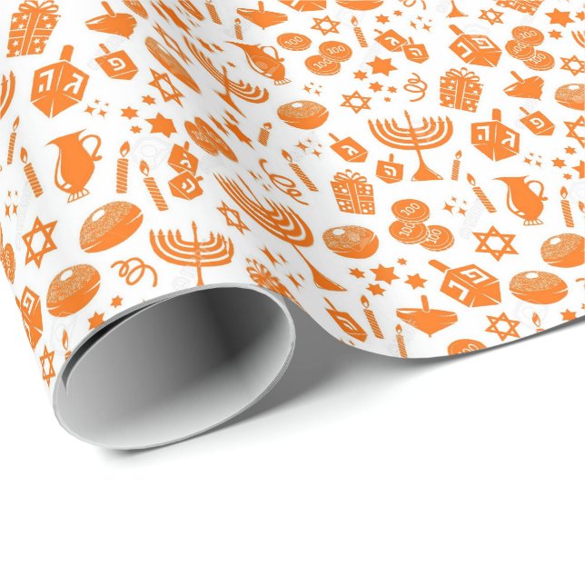 Hanukkah Symbols Pattern Wrapping Paper (Roll Corner)
