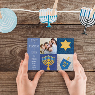 Hanukkah Symbols Quilt Photo Card