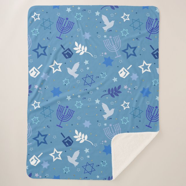 Hanukkah Symbols Sherpa Blanket (Front)