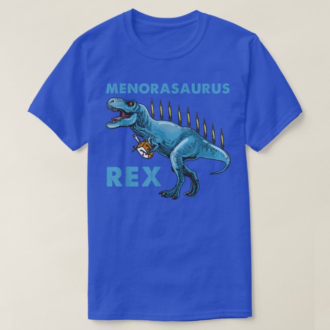 Hanukkah T-Rex Menorasaurus Dinosaur Menorah Funny T-Shirt (Design Front)