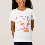 Hanukkah T-Shirt "Live Laugh Love a Latke"<br><div class="desc">Hanukkah "Live Laugh Love a Latke" Girls' T-Shirt Personalise by adding text to shirt. Use your favourite font style, colour, and size. Design element can be transferred to other zazzle products. Style: Girls' Fine Jersey T-Shirt She'll always know just what to wear with this versatile T-shirt by LAT. This super-soft...</div>