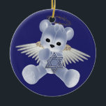 Hanukkah Teddy Bear Ceramic Tree Decoration<br><div class="desc">Hanging ornament Jewish Hanukkah ceramic decoration.. Teddy bear and Star of David in blue and white.. greetings card and postage in store .. decorations by Ricaso</div>