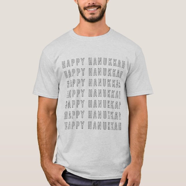 Hanukkah Text Design in Black and White T-Shirt (Front)